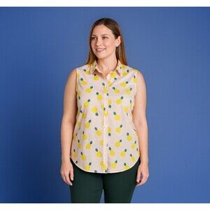 Lands’ End Pineapple Top Tank Blouse Shirt Women’s Size 14 Vacation Sleeveless